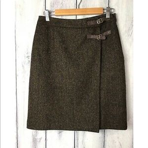 Boden 6L Tweed Skirt British Brown Faux Wrap Front